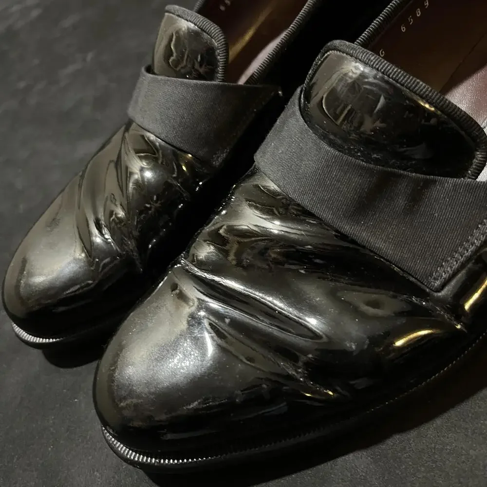 Salvatore Ferragamo Patent Leather Shoes Mens Size 10 Black Opera Vintage Preppy